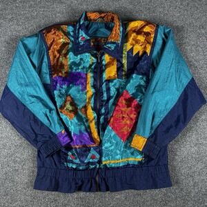 Vintage 90s Winterset Women's S Aztec Colorblock Geometric Windbreaker Jacket